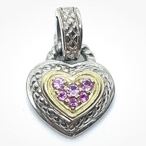 EUC Judith Ripka JR TWO Pave Pink Sapphire Heart Pendant Enhancer